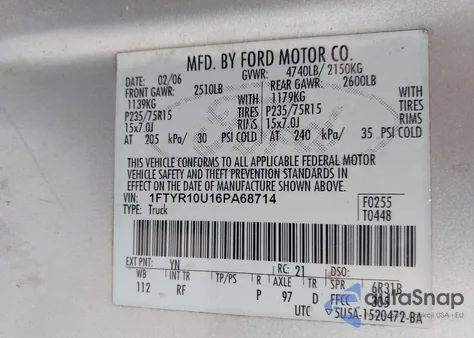 2006 Ford Ranger Sport/Stx/Xl/Xlt z USA, uszkodzony, nr VIN 1FTYR10U16PA68714